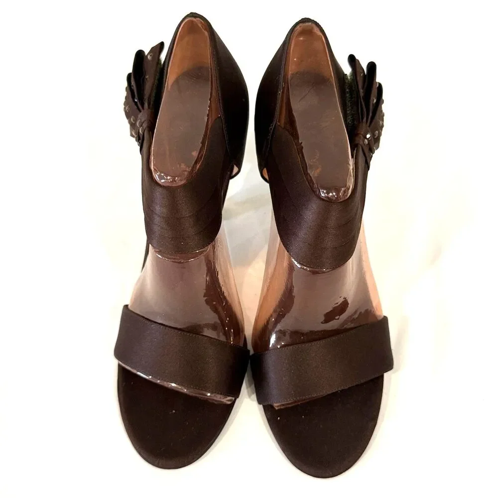 Nina New York Size 8 Brown‎ Satin Bow Slingback Heels Wedding Evening Shoes